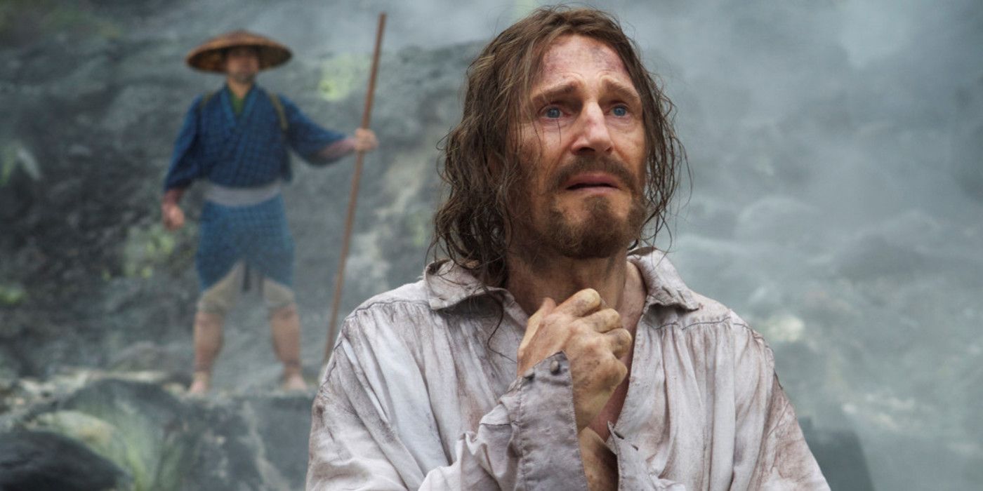 Liam Neeson praying in Martin Scorsese's Silence