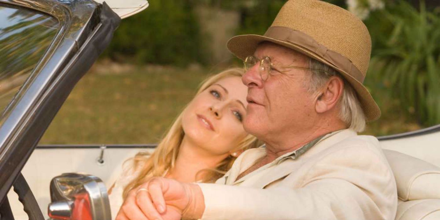 Lisa Pepper and Anthony Hopkins in a car in Slipstream.