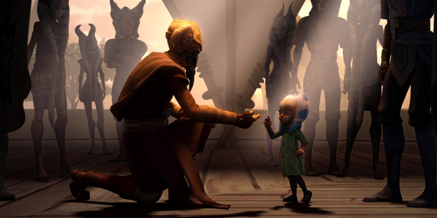 Plo Koon conhece Ahsoka Tano e a leva para a Ordem Jedi em The Clone Wars