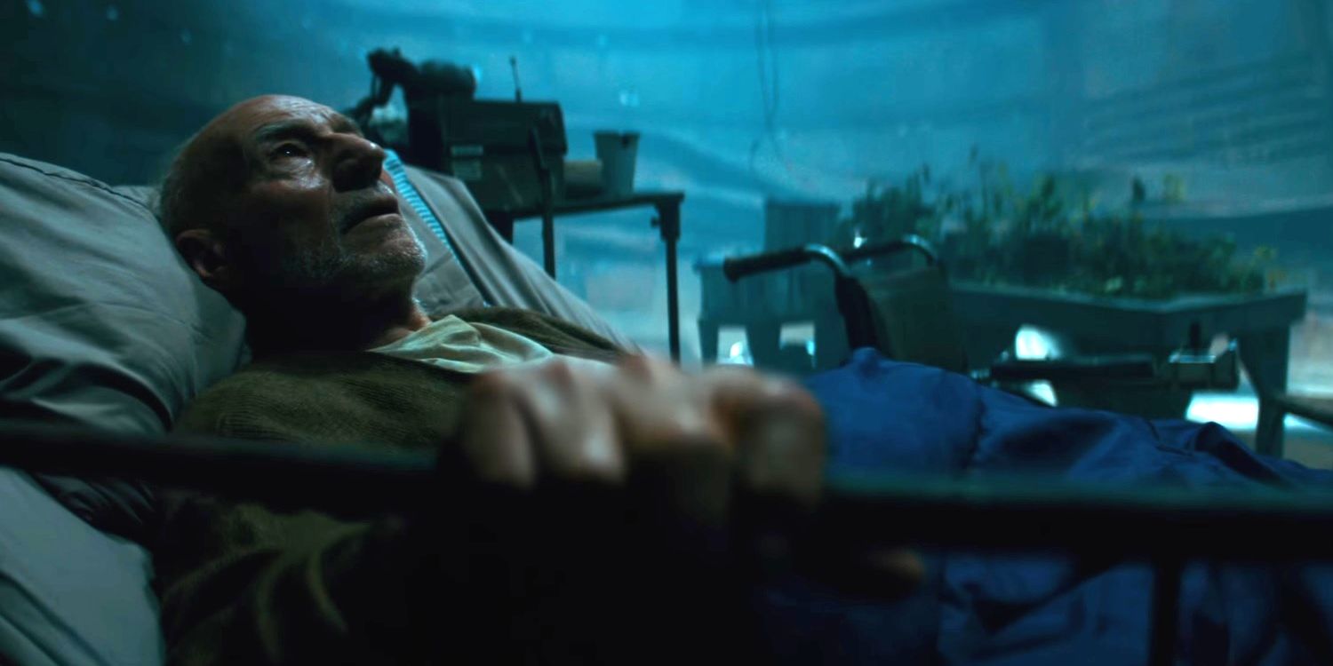 Professor X lies in bed in Logan movie.