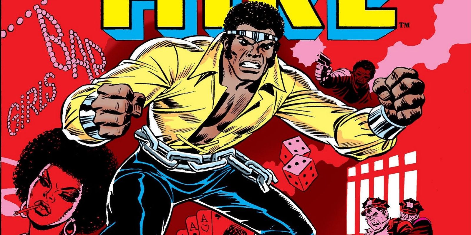 Luke Cage doing a menacing pose on the cover of Hero for Hire