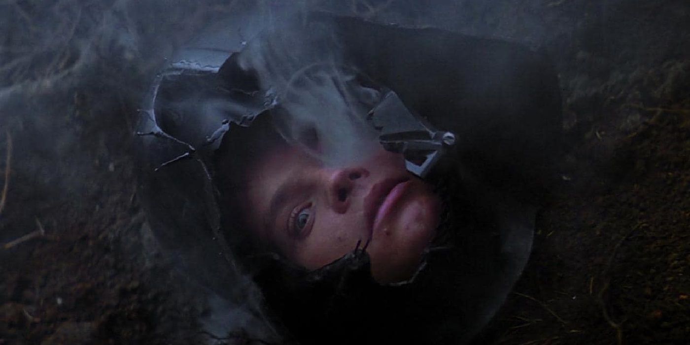 Luke Skywalker's head in Darth Vader's helmet in Star Wars The Empire Strikes Back