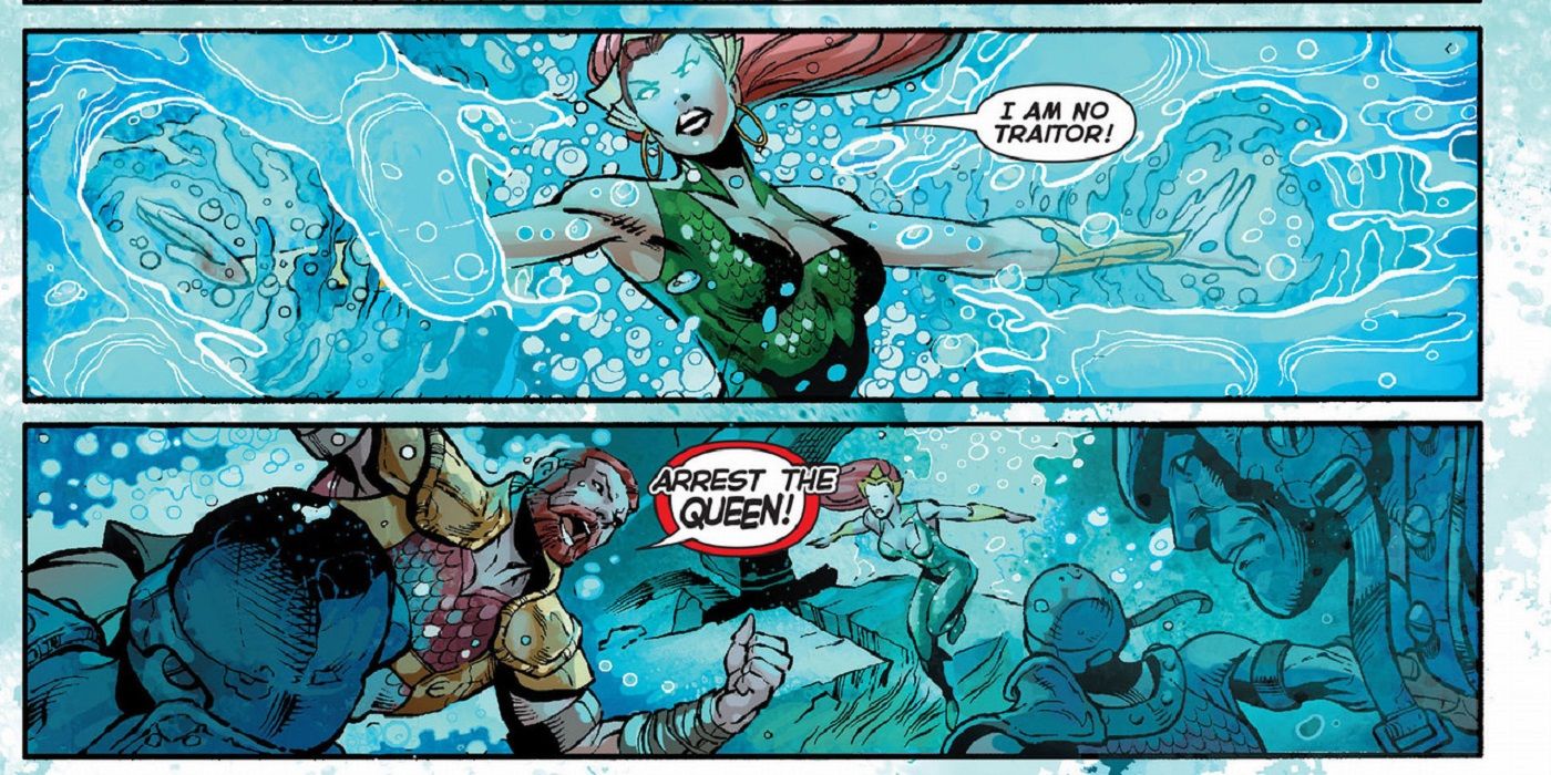 Mera defends Aquaman from Nereus in DC Comics