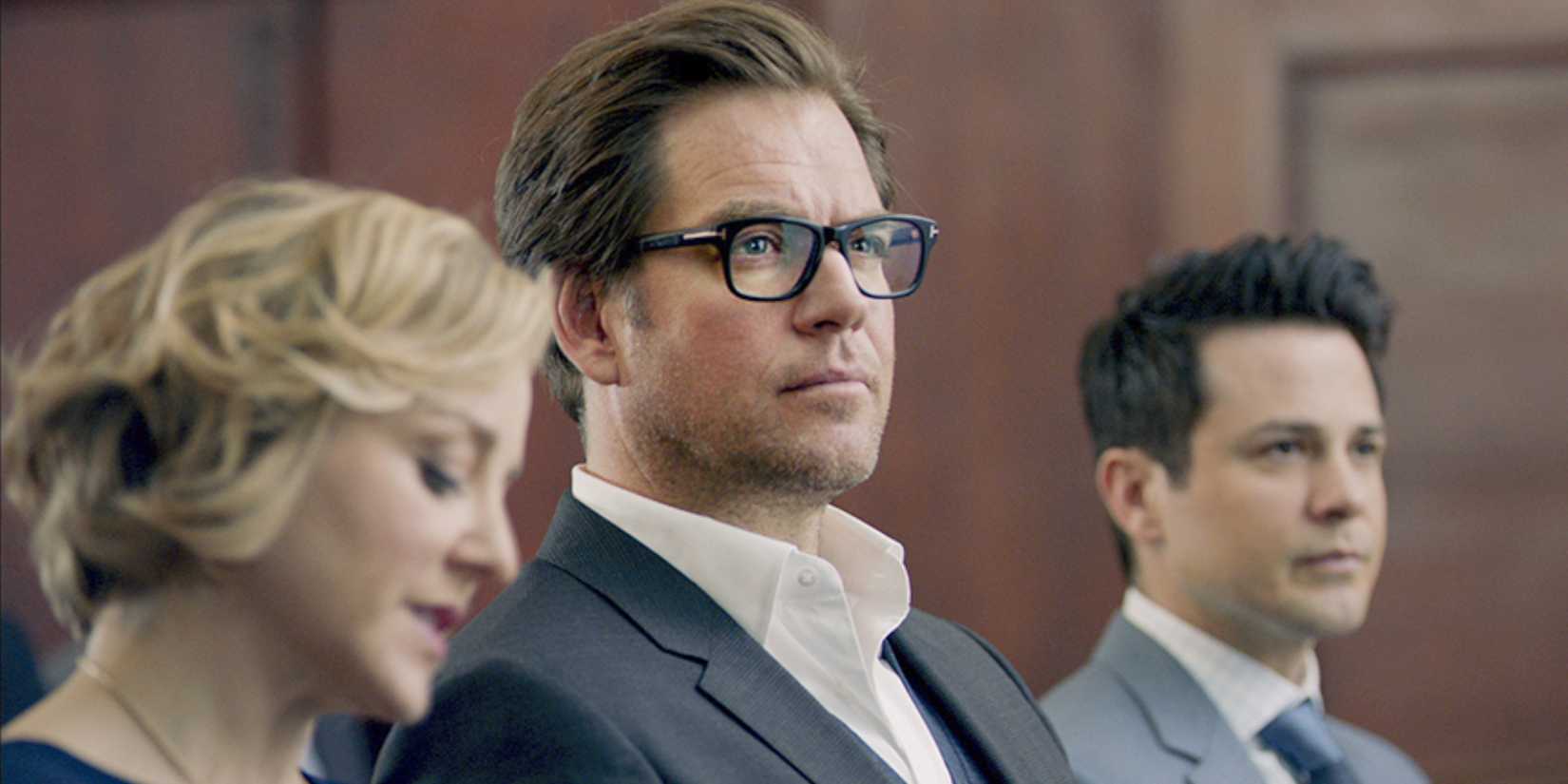 Michael Weatherly as Jason Bull, standing in a courtroom in CBS' Bull