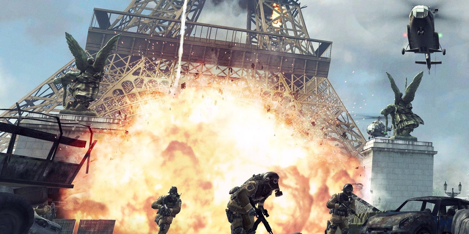 An image of the Eiffel tower collapsing in Modern Warfare 3