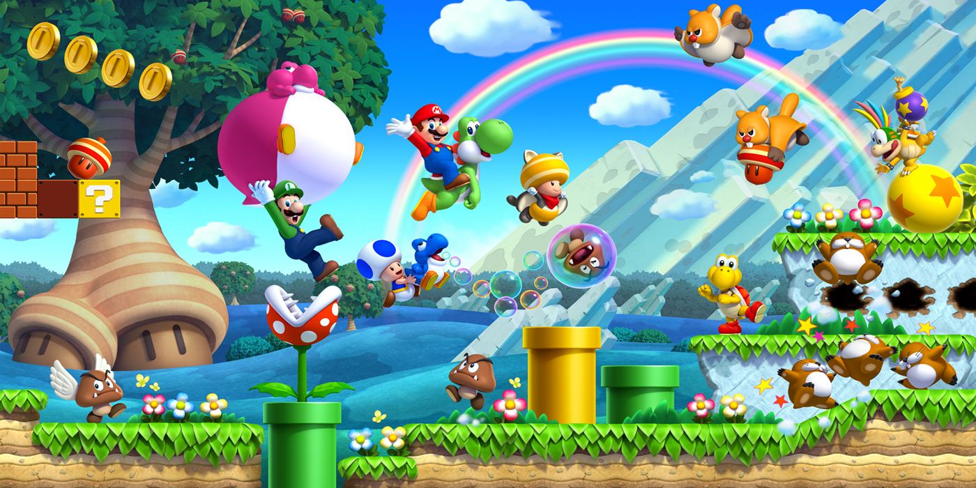 Players in a level of New Super Mario Bros U that's filled with enemies