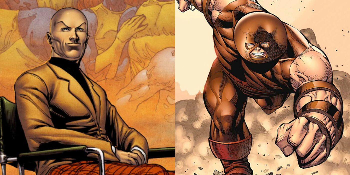 Split image of Professor X And Juggernaut from Marvel Comics