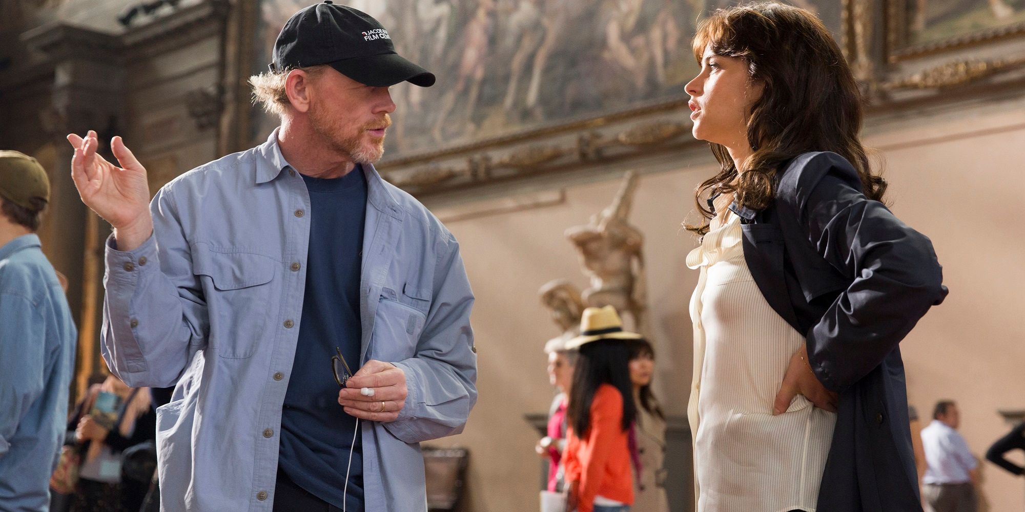 Ron Howard and Felicity Jones on the set of Inferno