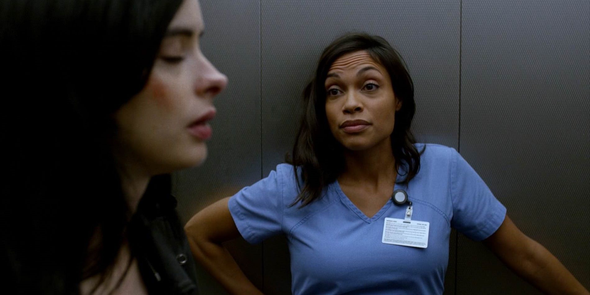 Rosario Dawson as Claire Temple and Krysten Ritter as Jessica Jones