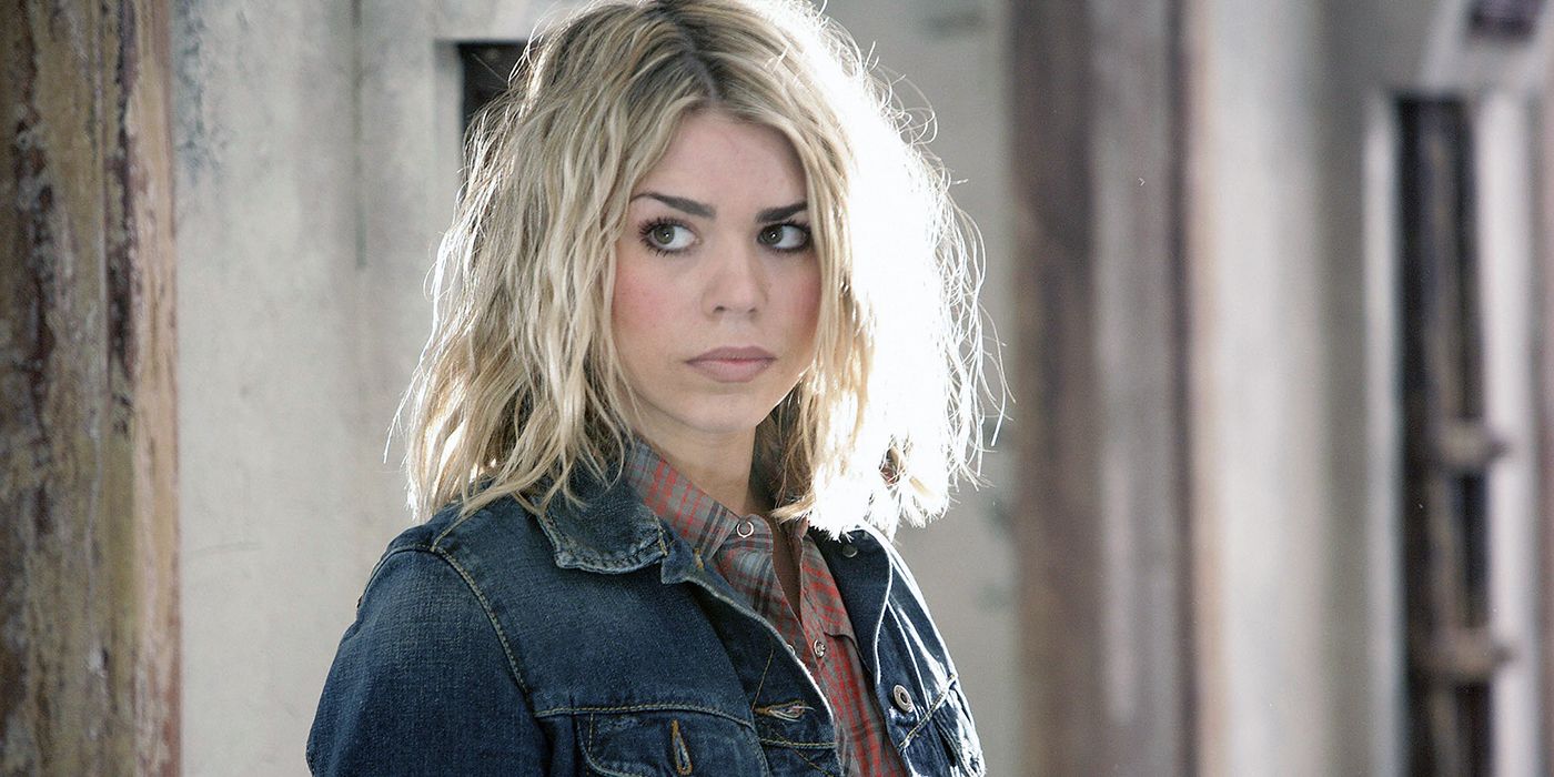 Rose Tyler from Doctor Who looking off camera.