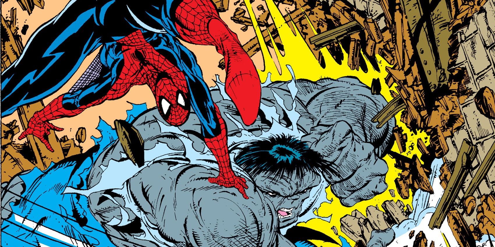 Spider-Man beats Hulk in a fight in Marvel Comics.