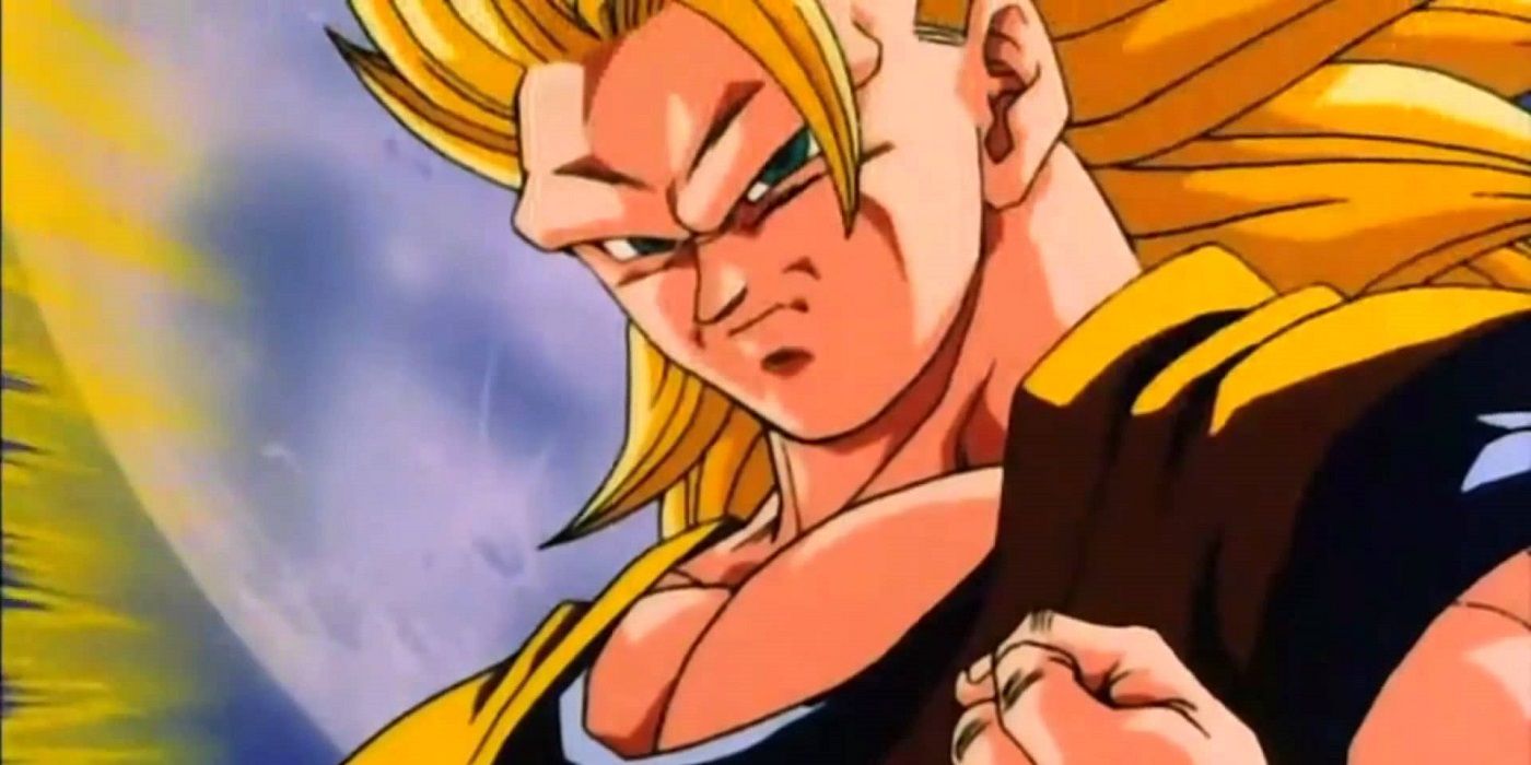 Super Saiyan 3 Goku fights Buu in Dragon Ball Z