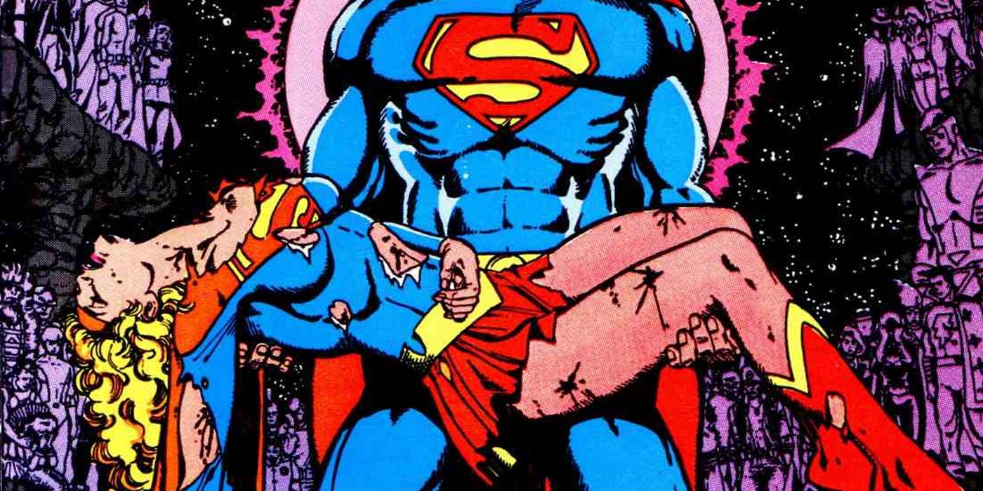 Supergirl lays dead in Superman's arms from Crisis on Infinite Earths