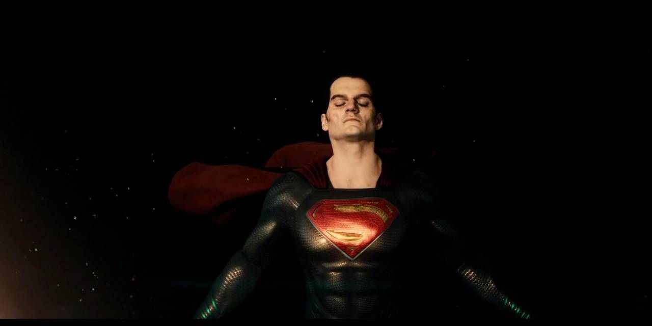 A weakened Superman floating in space in Batman V. Superman