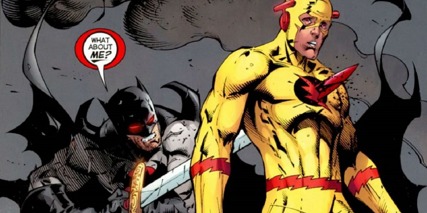 Thomas Wayne as Batman kills Reverse-Flash in DC Comics.