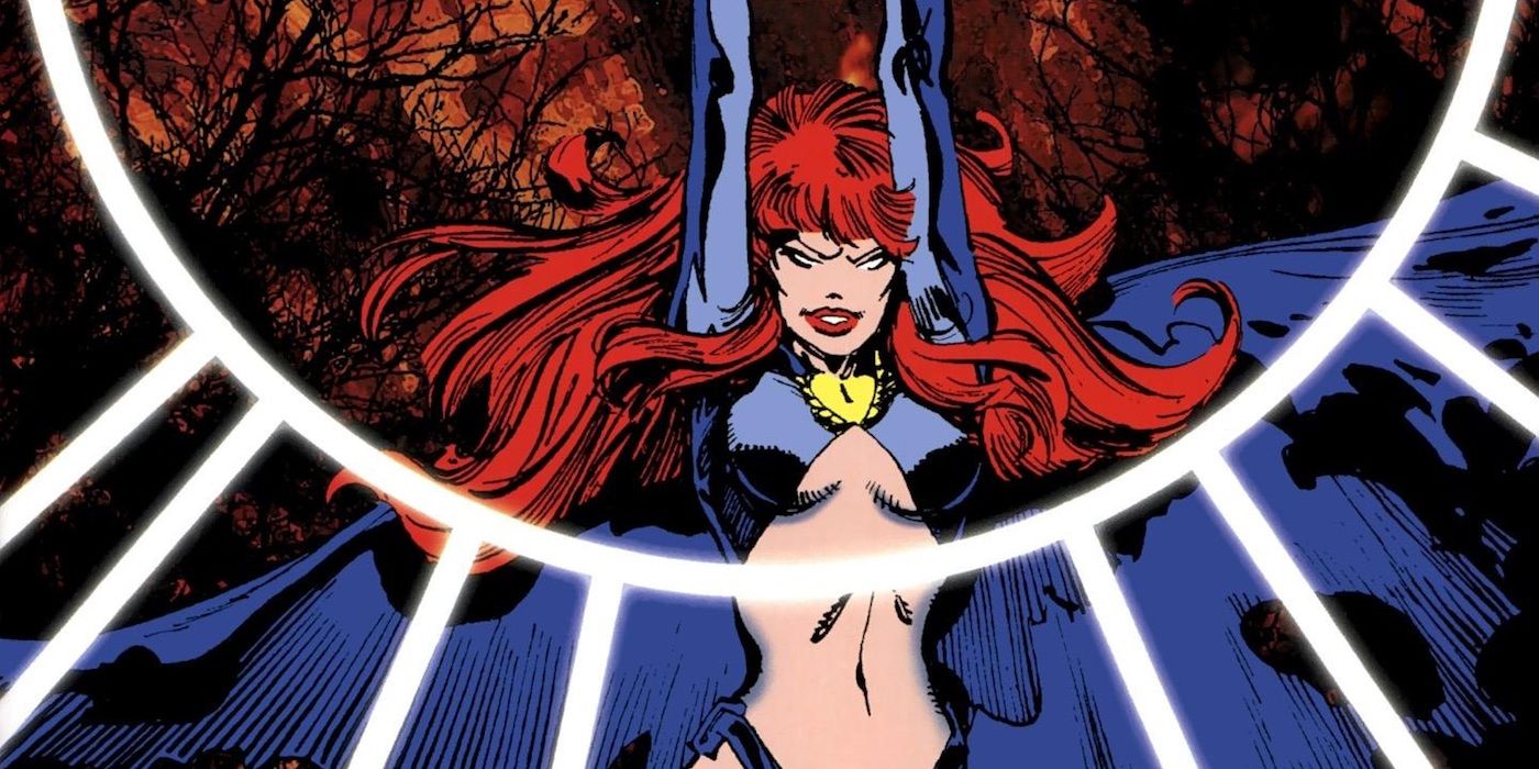 Madalyne Pryor raises her arms in triumph from X-Men Comics 