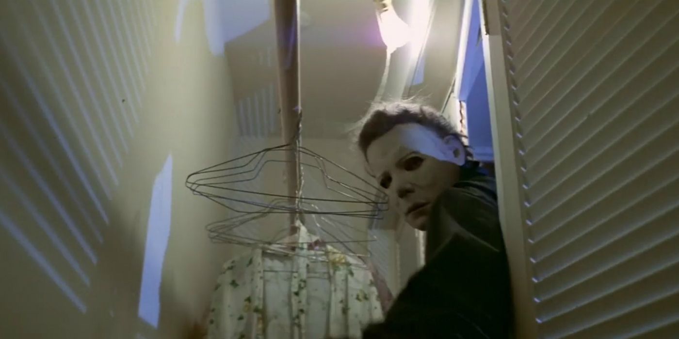 Michael Myers looks into a closet in a scene from 'Halloween'