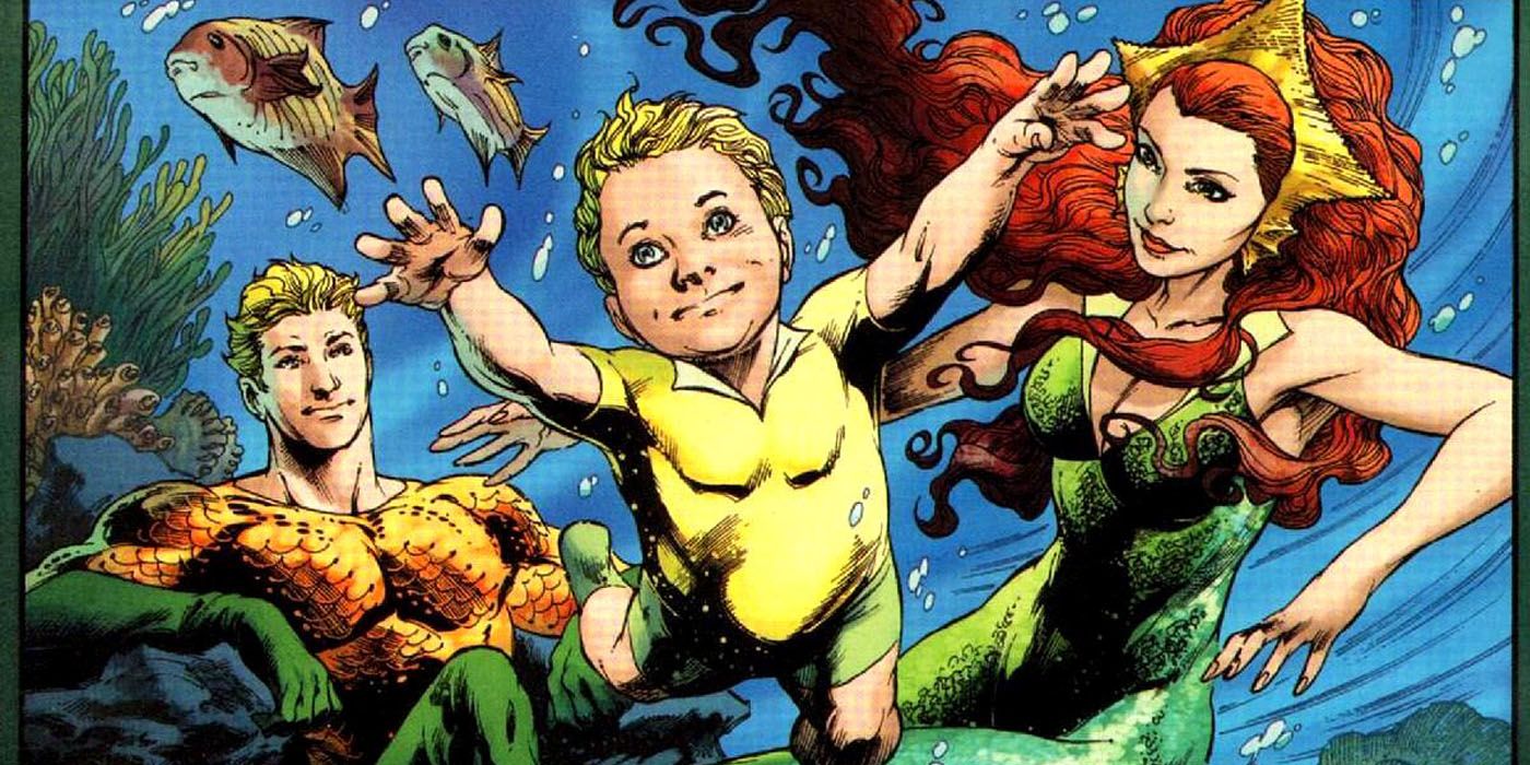 Aquaman and Mera swim with Aquababy in DC Comics