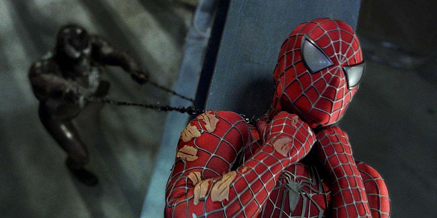 Venom chokes Spider-Man in Spider-Man 3