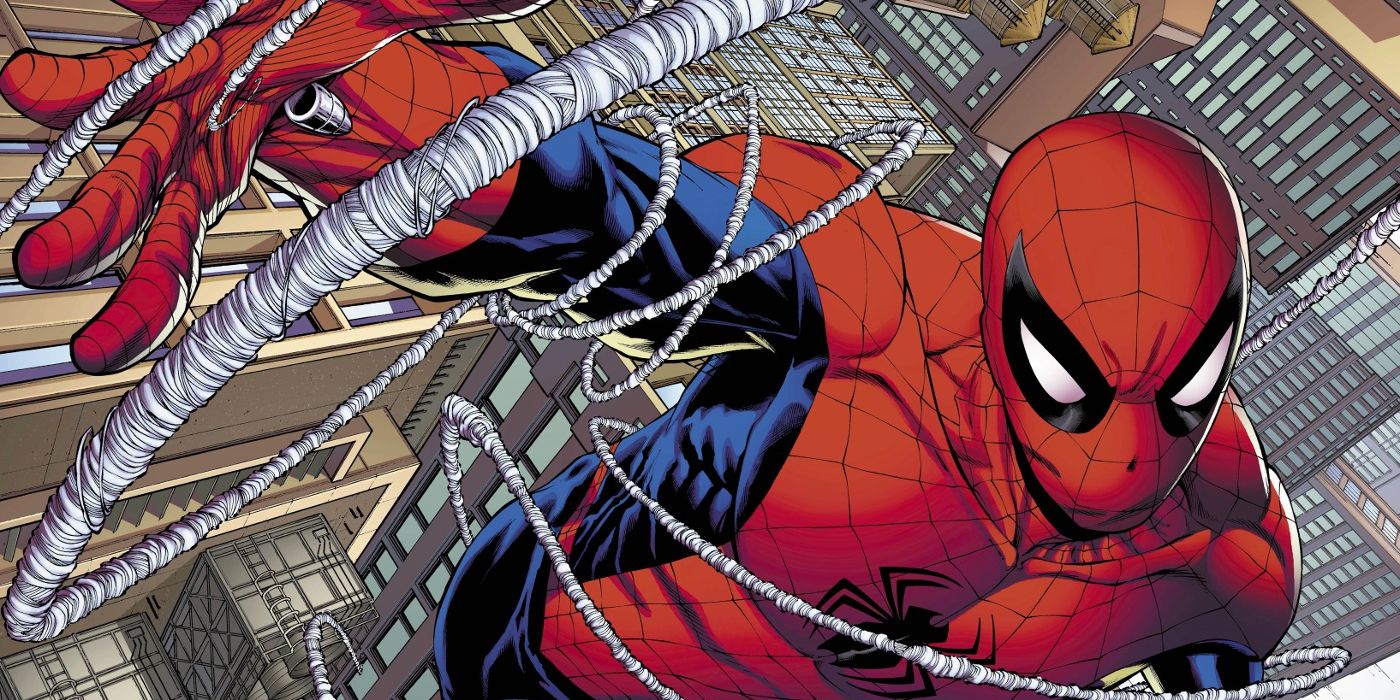 Comic book art: Spider-Man webslinging