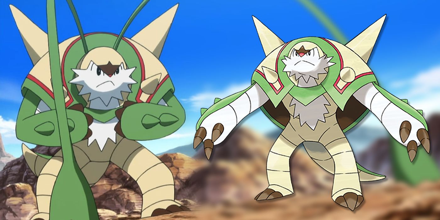 Blended image of a Chesnaught using Vine Whip, and one standing still 