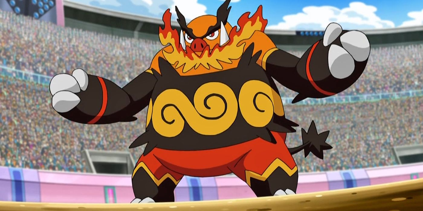 Emboar de Bianca em um estádio lotado em Pokemon Black & White.