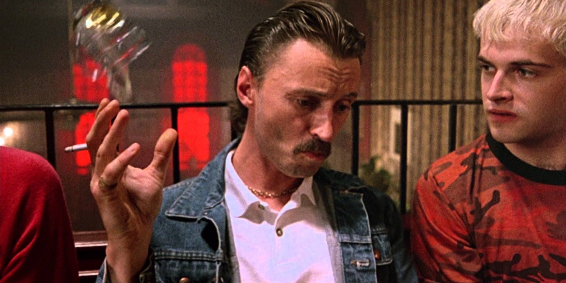 Robert Carlyle as Begbie in Trainspotting tossing a pint glass