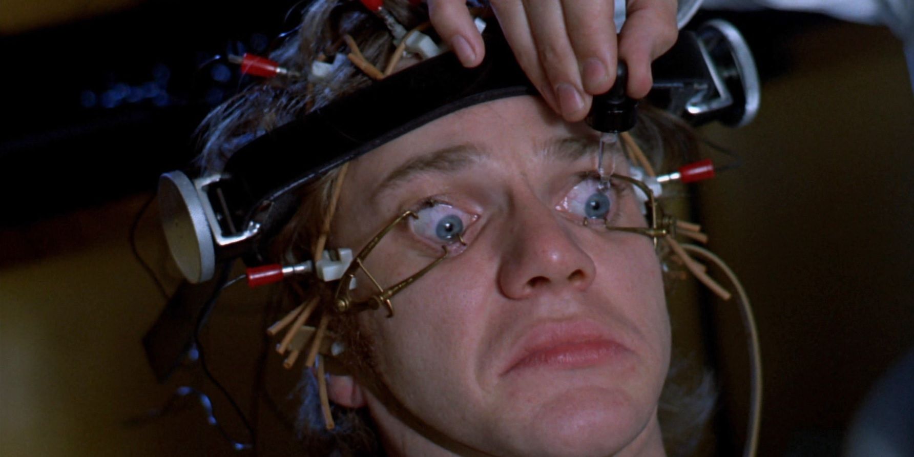 Clockwork Orange Malcolm McDowell with his eyes forced open