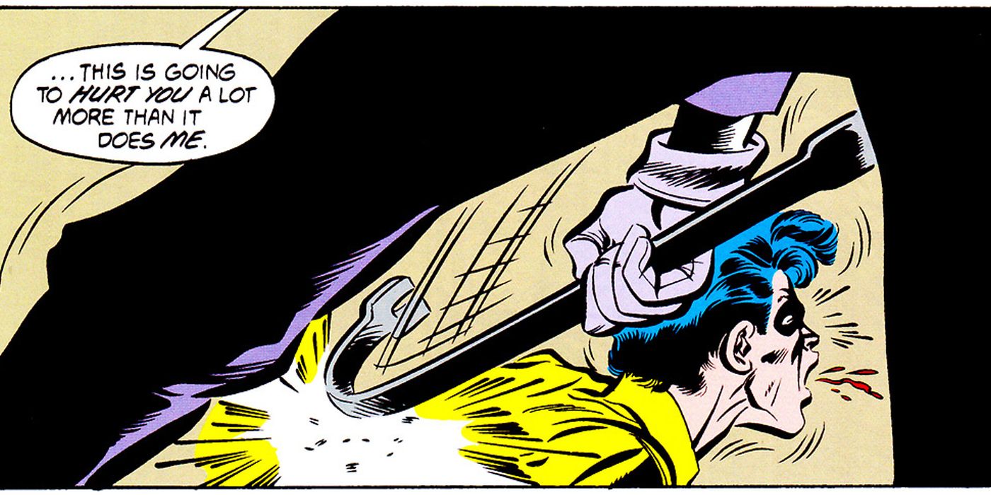 Jason Todd being beaten by a crowbar in A Death In the Family