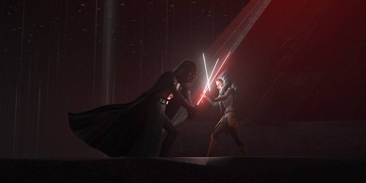 Ahsoka Tano lutando contra Darth Vader em Star Wars Rebels