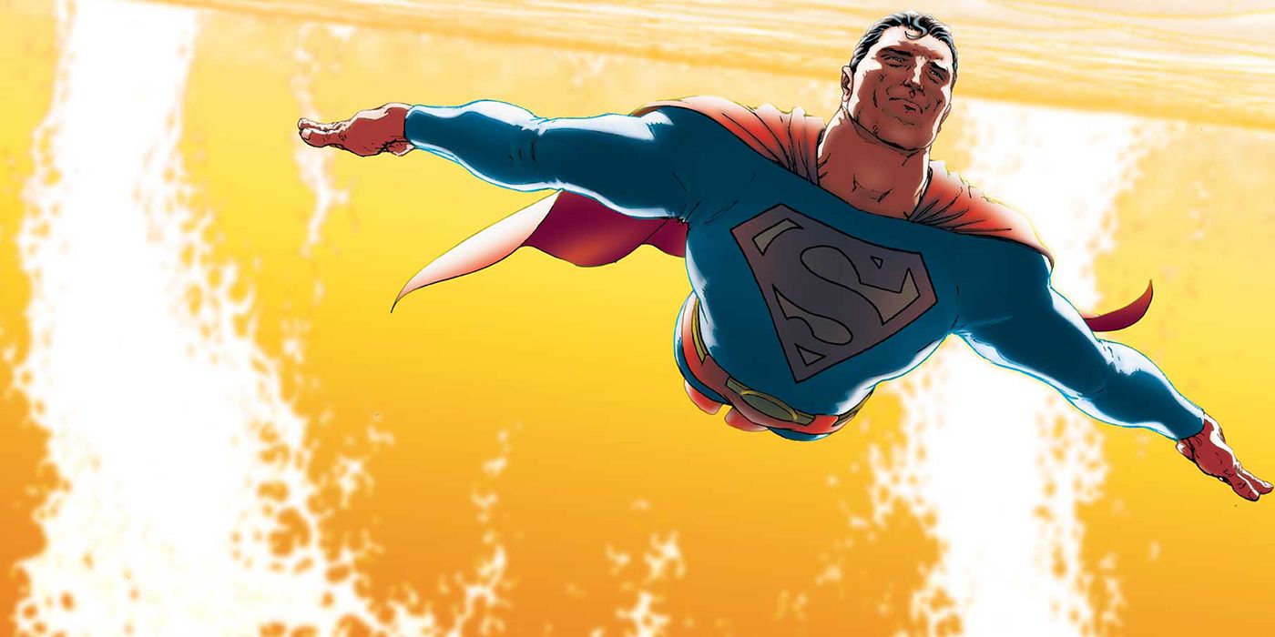 Superman soaring with the sun in the background in All-Star Superman.