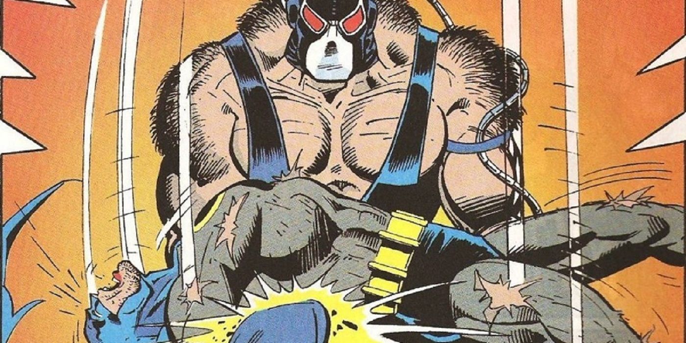 Bane breaking Batman's back in Knightfall comic.