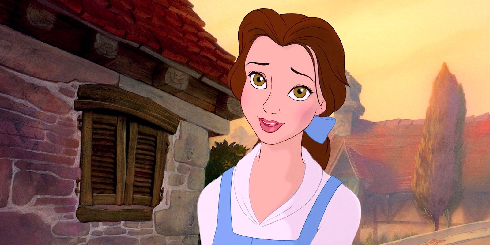 Belle smiles in her village in Beauty and the Beast 