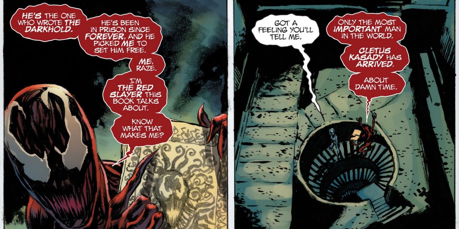 Carnage talking about the Darkhold in Marvel comics