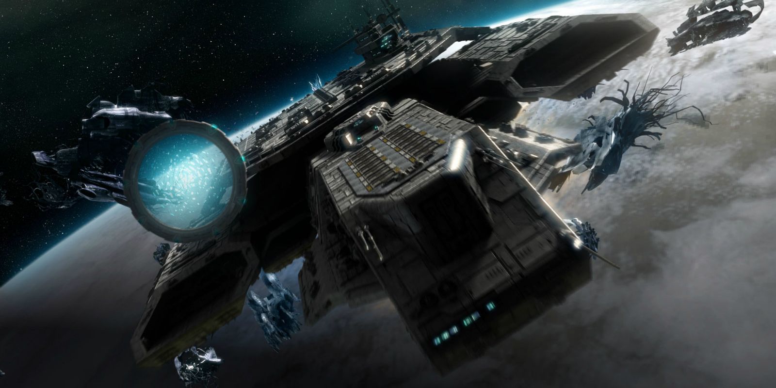 Daedalus flying through space in Stargate Atlantis