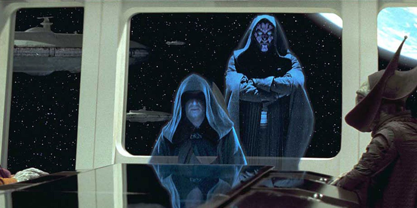 Darth Sidious appears in a hologram to Nute Gunray to sow off his aprentice Darth Maul in Star Wars Episode I: The Phantom Menace