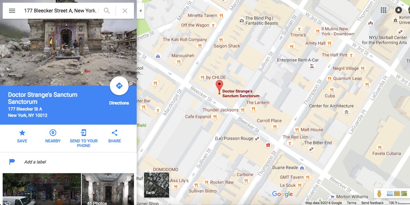 Doctor Strange's Sanctum Sanctorum in Google Maps
