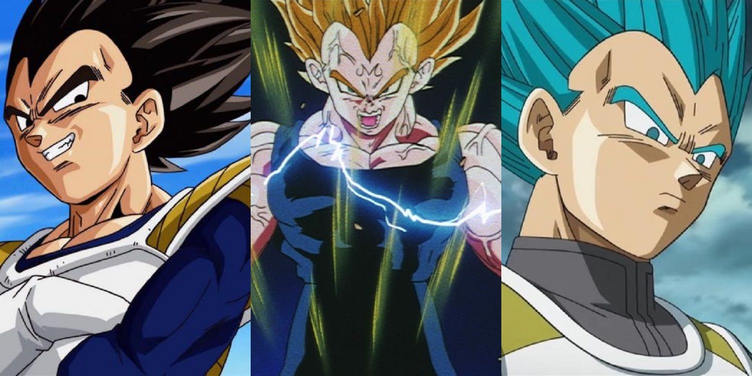 Dragon Ball, Vegeta transformed into Majin Vegeta and a Super Saiyan God Blue