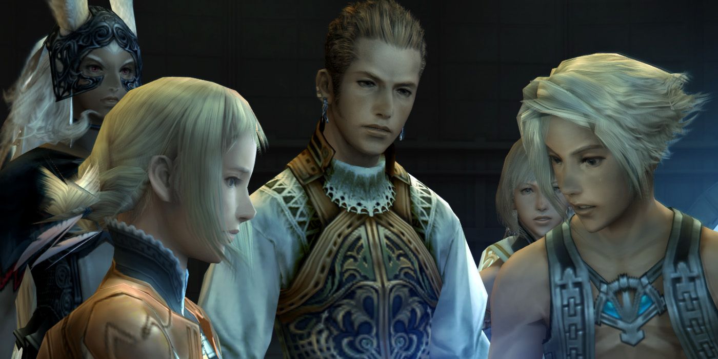 Final Fantasy XII characters Penelo, Balthier, and Vaan in a converrsation.