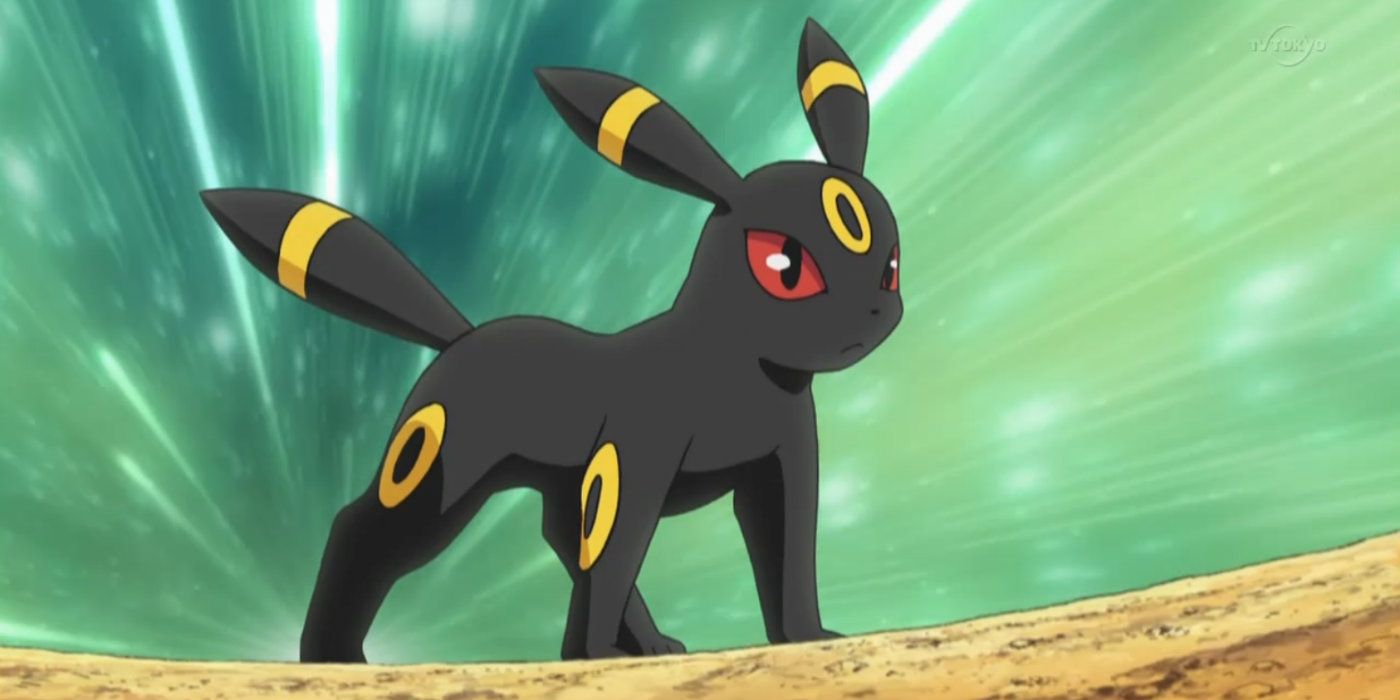 Gary's Umbreon stands against a green background in the Pokémon anime.