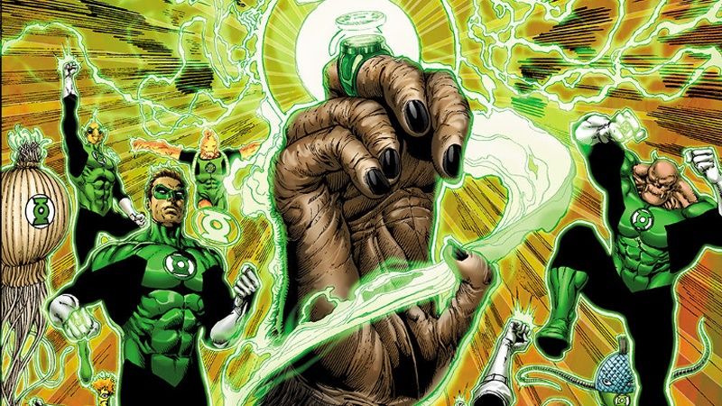 An ape&rsquo;s hand surrounded by Green Lanterns in DC comics