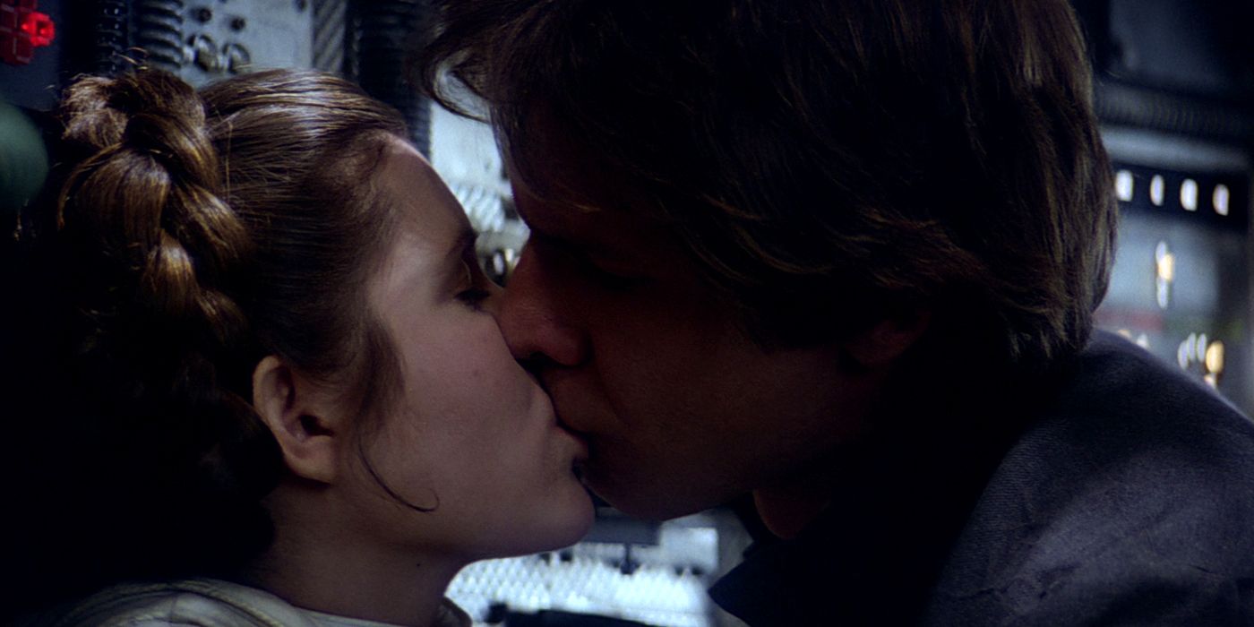 Han and Leia's first kiss from Empire Strikes Back