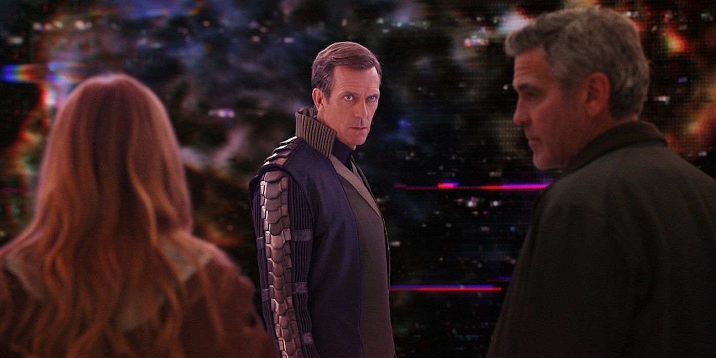 Hugh Laurie looks on in Disney Tomorrowland