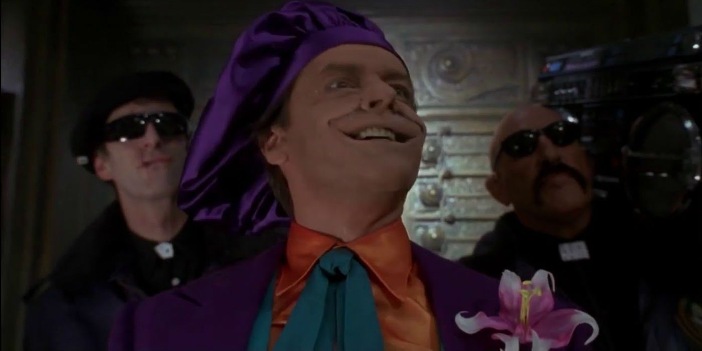 Jack Nicholson as Joker in Batman, smiling without makeup
