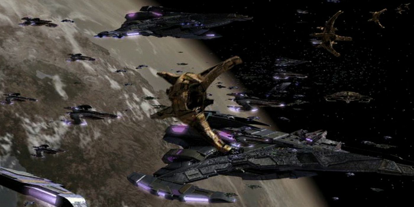 Jem'Hadar Battleships in the orbit around planet - Star Trek: Deep Space 9.