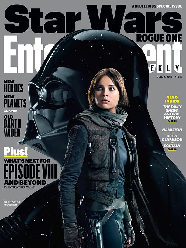 Jyn Erso (Felicity Jones) and Darth Vader on EW cover for Rogue One