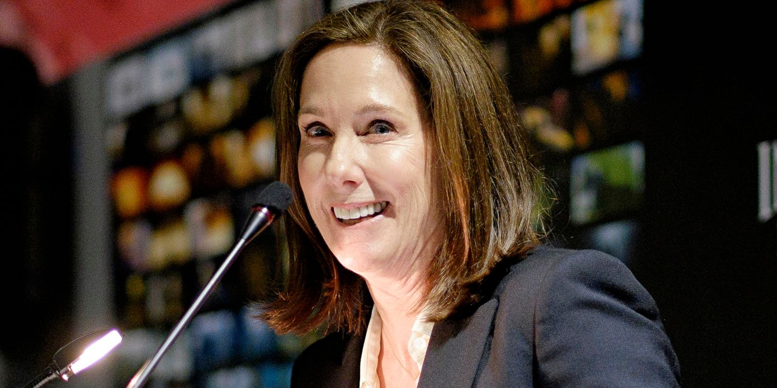 Kathleen Kennedy gives a speech after being announced as LucasFilm chief