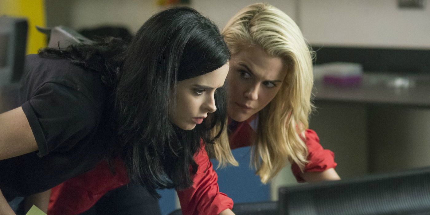 Krysten Ritter and Rachael Taylor in Jessica Jones as Jessica and Trish Walker (Hellcat)