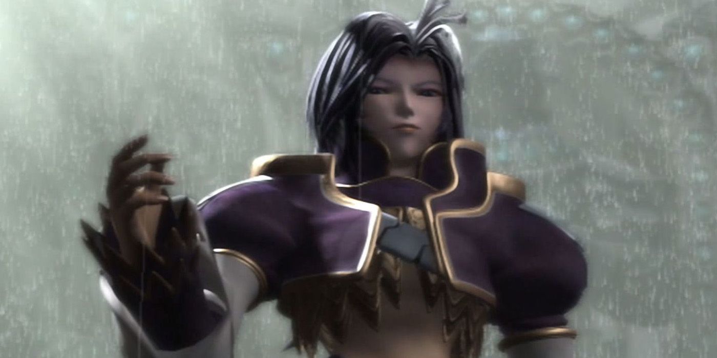 Kuja standing under the rain with his hand reaching out