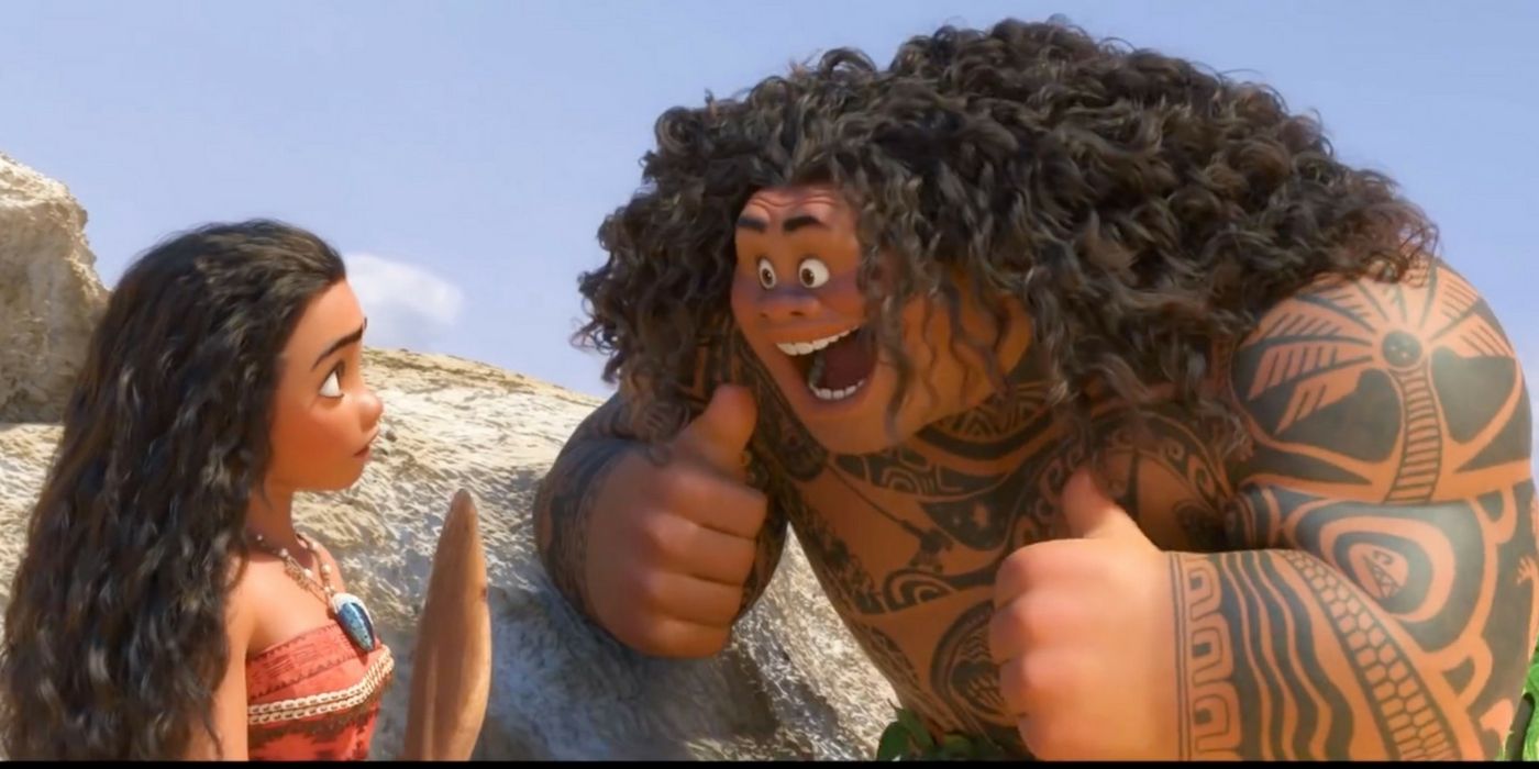 Maui is excited in Disney's Moana.
